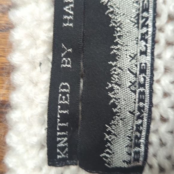 Vtg 80s Hand knit Bramble Lane geometric Chunky pattern white/black sweater Sz S - Picture 6 of 10